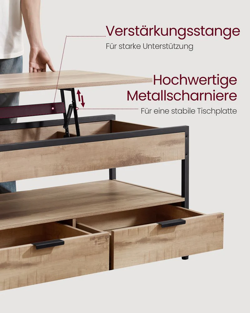 Salontafel met Verstelbaar Tafelblad – Industrieel Design – 100 cm Breed – Met Opbergruimte - Image 9