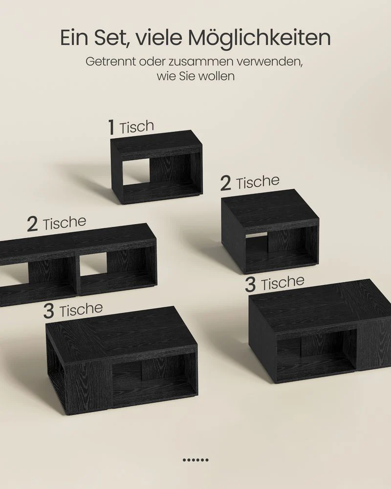 Salontafelset 3-delig – Moderne Bijzettafels – Flexibel te Combineren – Met Extra Opbergruimte – Houtlook - Image 4