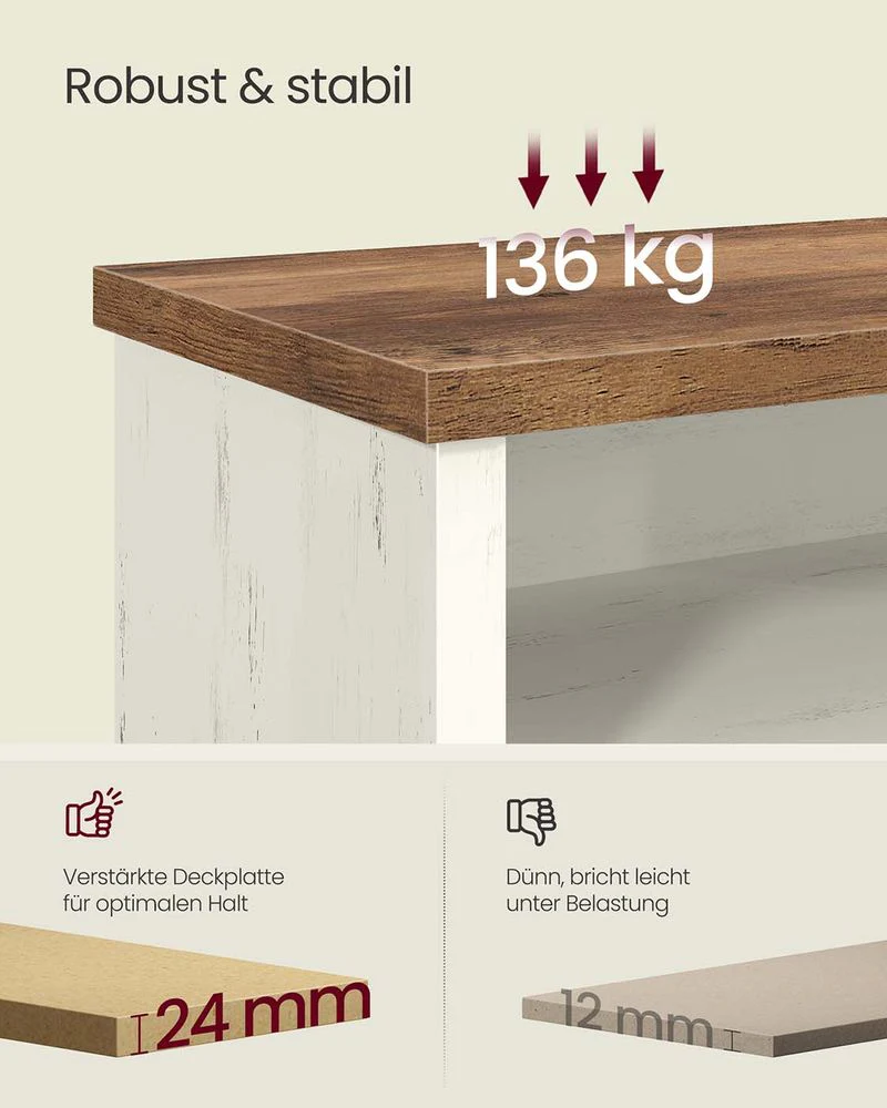 Schoenenbank met 6 open vakken – Landelijke stijl – Tot 136 kg belastbaar - Image 7
