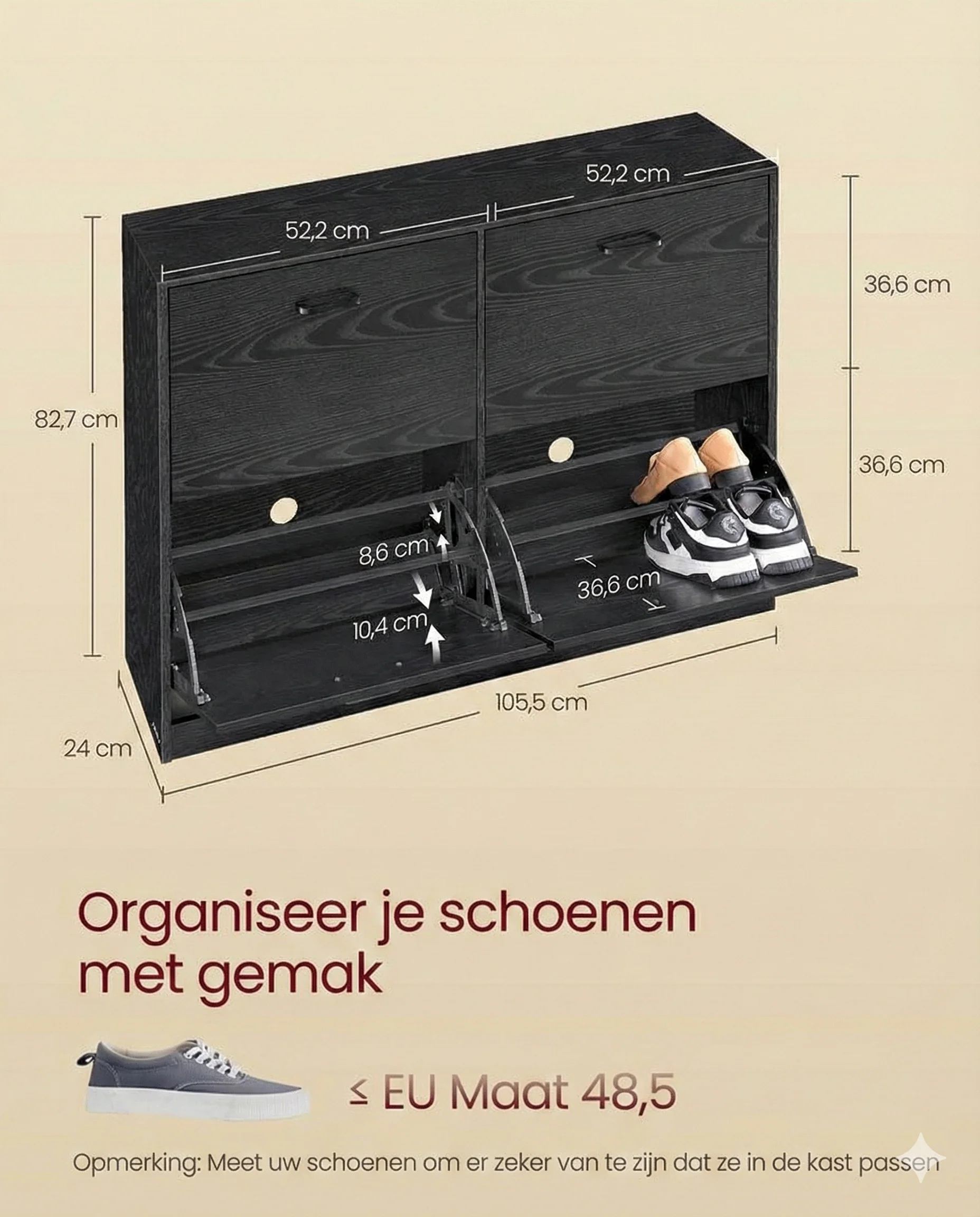 Schoenenkast met 4 Kleppen - Smal Design - Verstelbare Vakken - Image 4