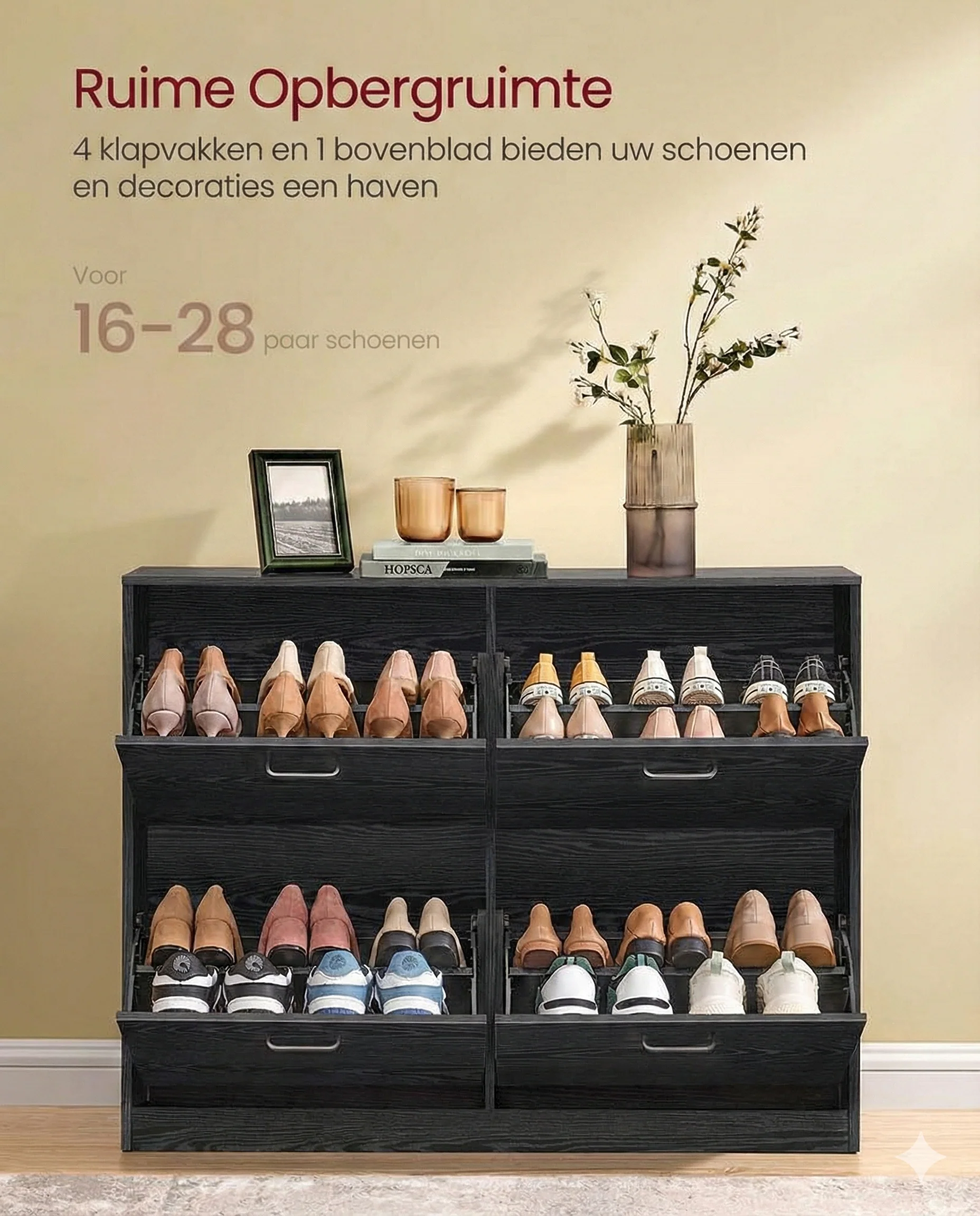 Schoenenkast met 4 Kleppen - Smal Design - Verstelbare Vakken - Image 5