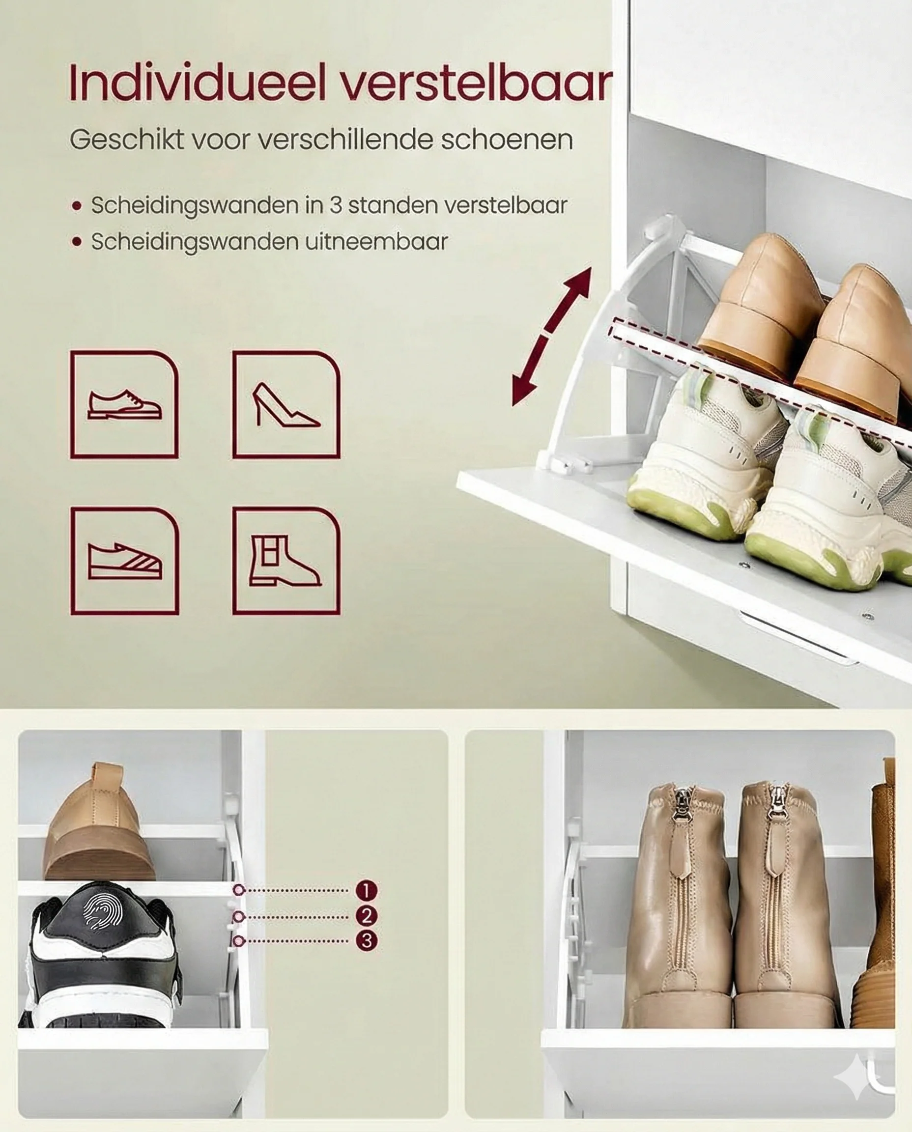 Schoenenkast met 4 Kleppen - Smal Design - Verstelbare Vakken - Image 6