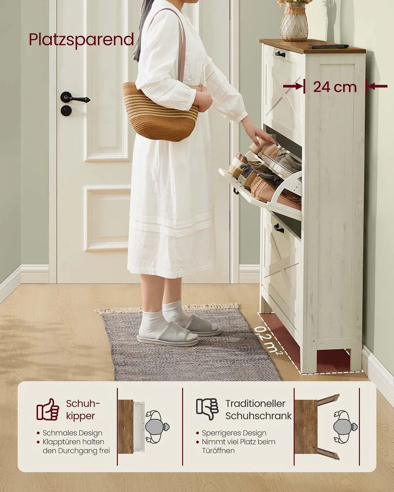 Schoenenkast met Landelijke Charme – 3 Kleppen – Voor 18-24 Paar - Image 3