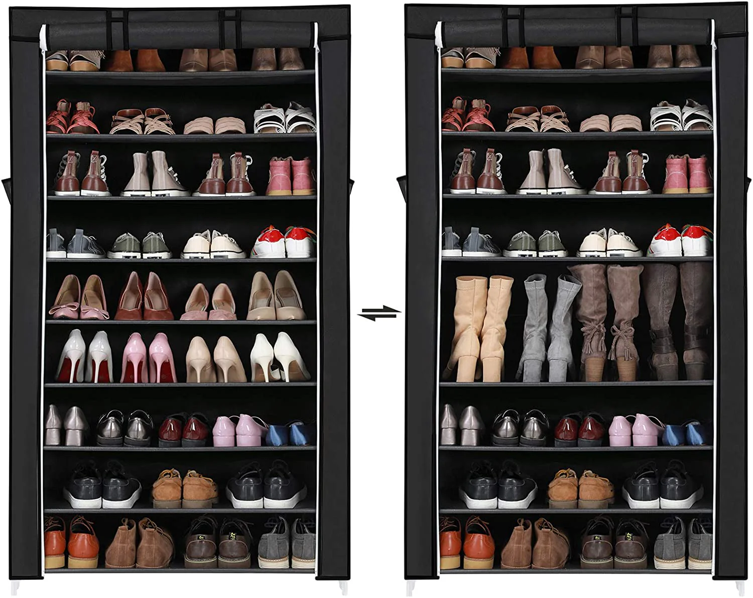 Schoenenkast met Stoffen Overtrek – 10 Lagen – Voor 45 Paar Schoenen – Met Ritsdeur en Zijkanten - Image 3