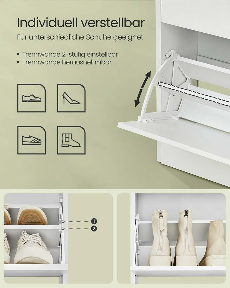 Schoenenkast – Voor 14–18 Paar Schoenen – Smal En Hoog Model – Verstelbare Indeling – 60 cm Breed - Image 6