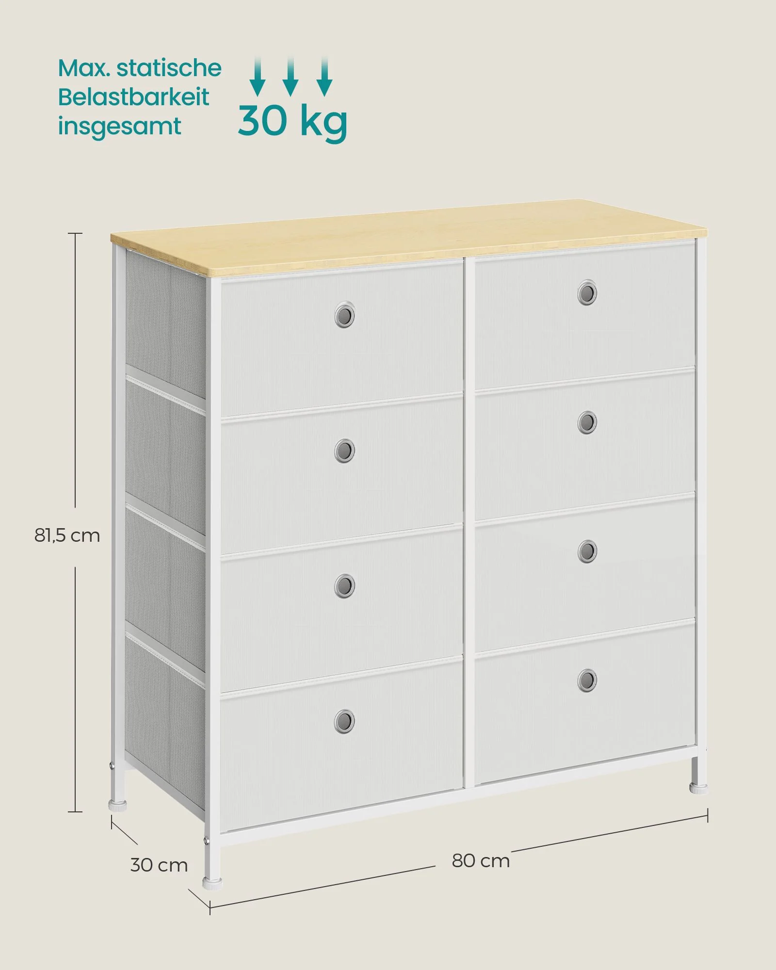 Schoenenopbergruimte – Opbergkast – Metalen Frame – 8 Stoffen Laden – Tafelblad – MDF en Staal – 30 x 80 x 81,5 cm – 11,5 kg - Image 4