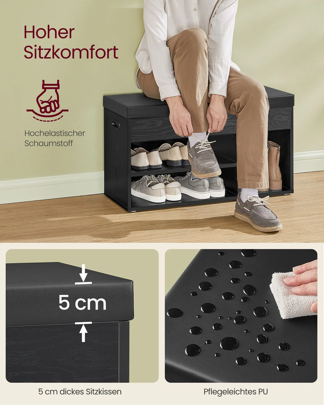 Schoenenopbergruimte – Schoenenbank met Zitting – Opbergbank met 3 Open Vakken – 30 x 80 x 44 cm – Draagvermogen tot 150 kg - Image 2