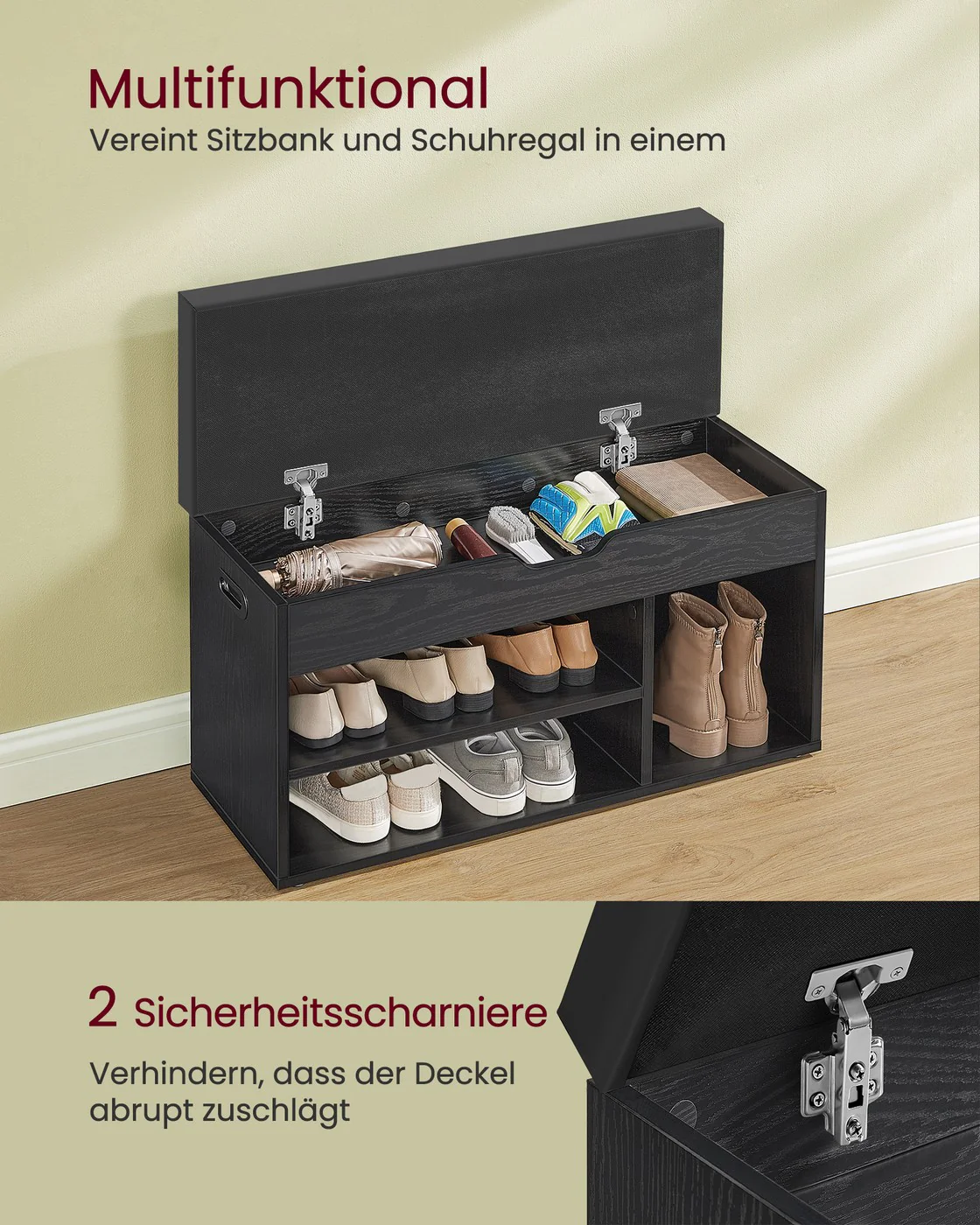 Schoenenopbergruimte – Schoenenbank met Zitting – Opbergbank met 3 Open Vakken – 30 x 80 x 44 cm – Draagvermogen tot 150 kg - Image 5