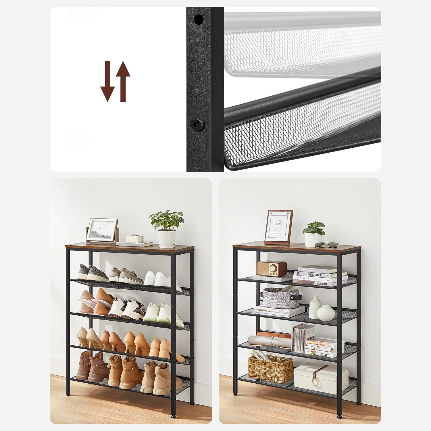 Schoenenrek 5 Lagen – Industriële Schoenenkast – Schoenenrek voor 20-25 Paar – 75 x 28 x 93 cm - Image 4