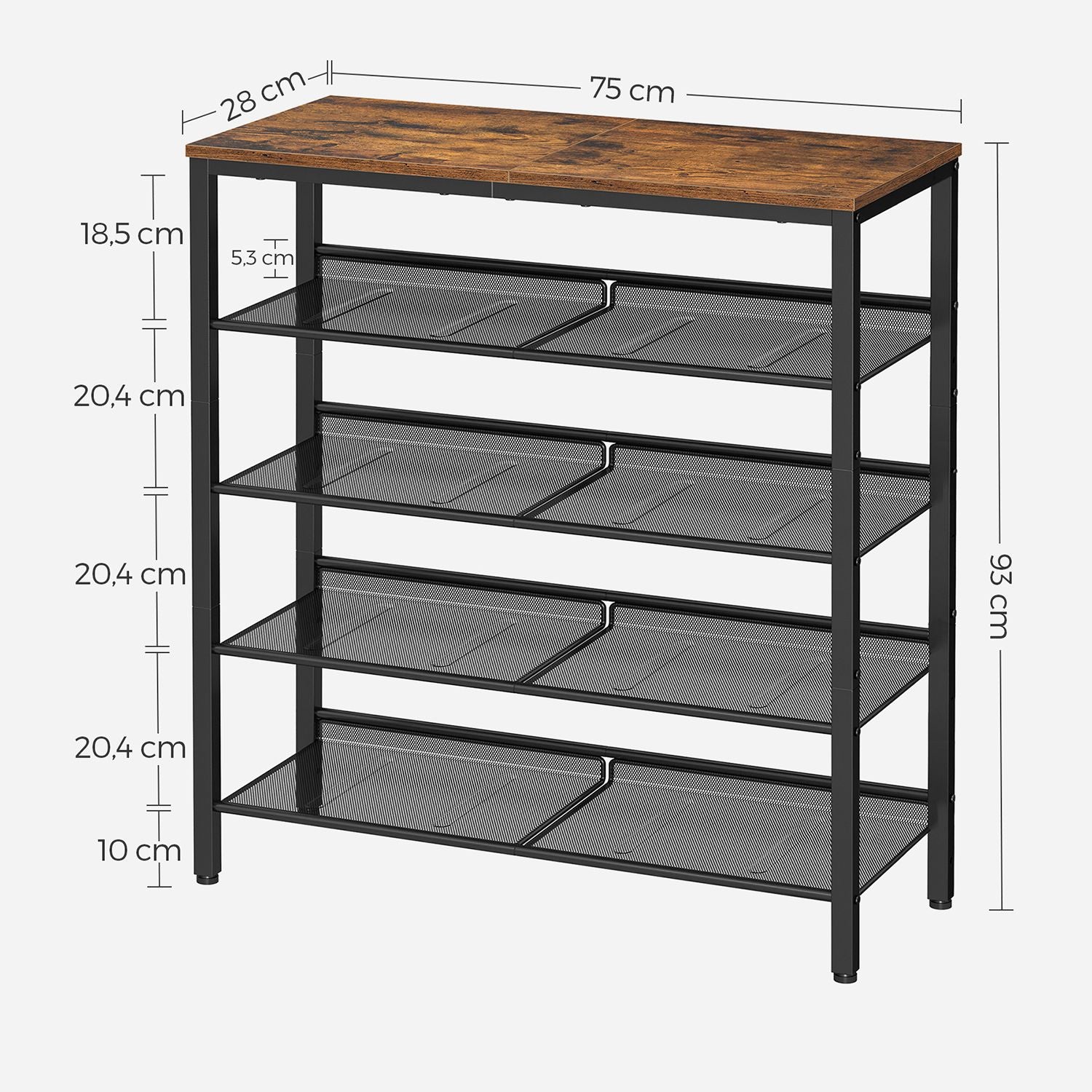Schoenenrek 5 Lagen – Industriële Schoenenkast – Schoenenrek voor 20-25 Paar – 75 x 28 x 93 cm - Image 7