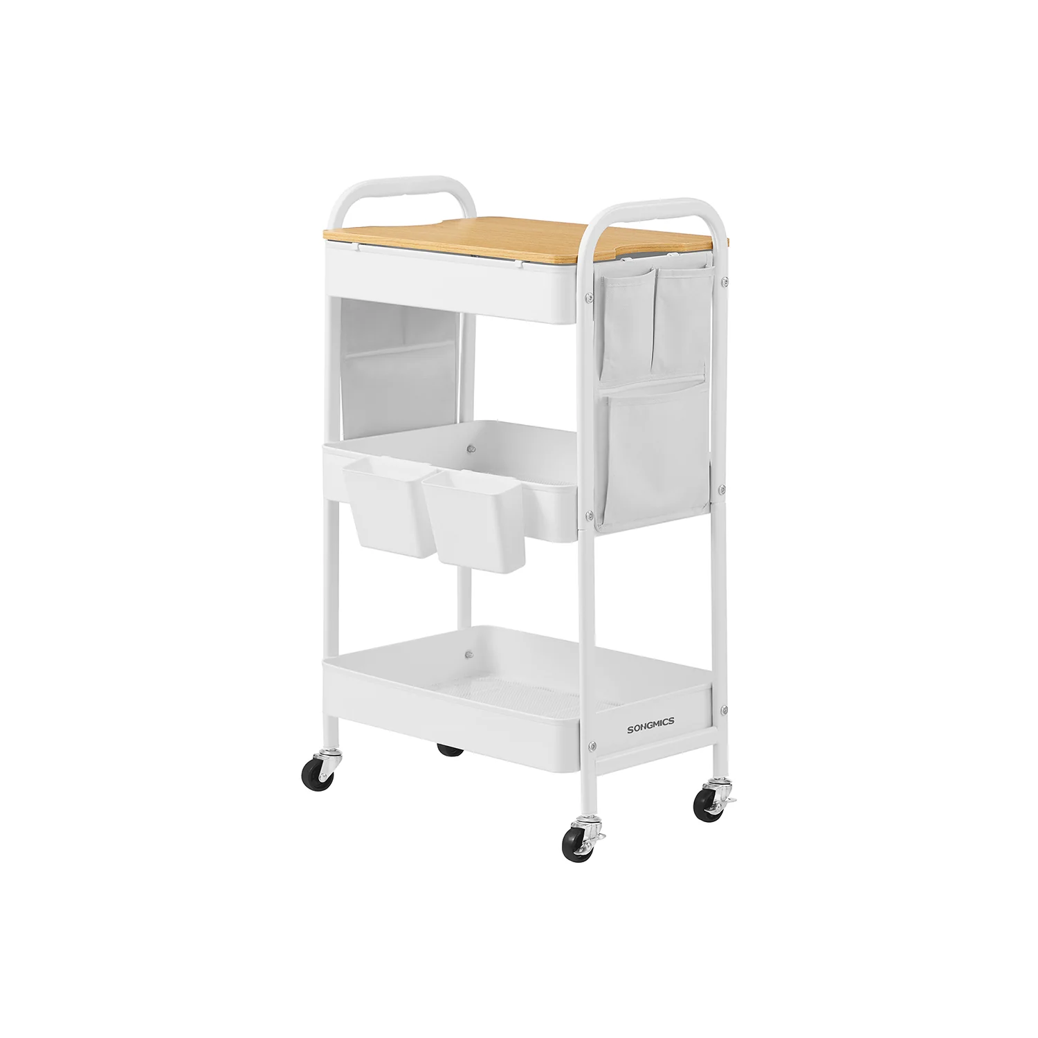 Serveerwagen – 3 Draadplanken – 2 Afneembare Hangbakken – Staal – 30,6 x 44,3 x 74,2 cm – 3,8 kg – Draagkracht 30 kg - Image 6