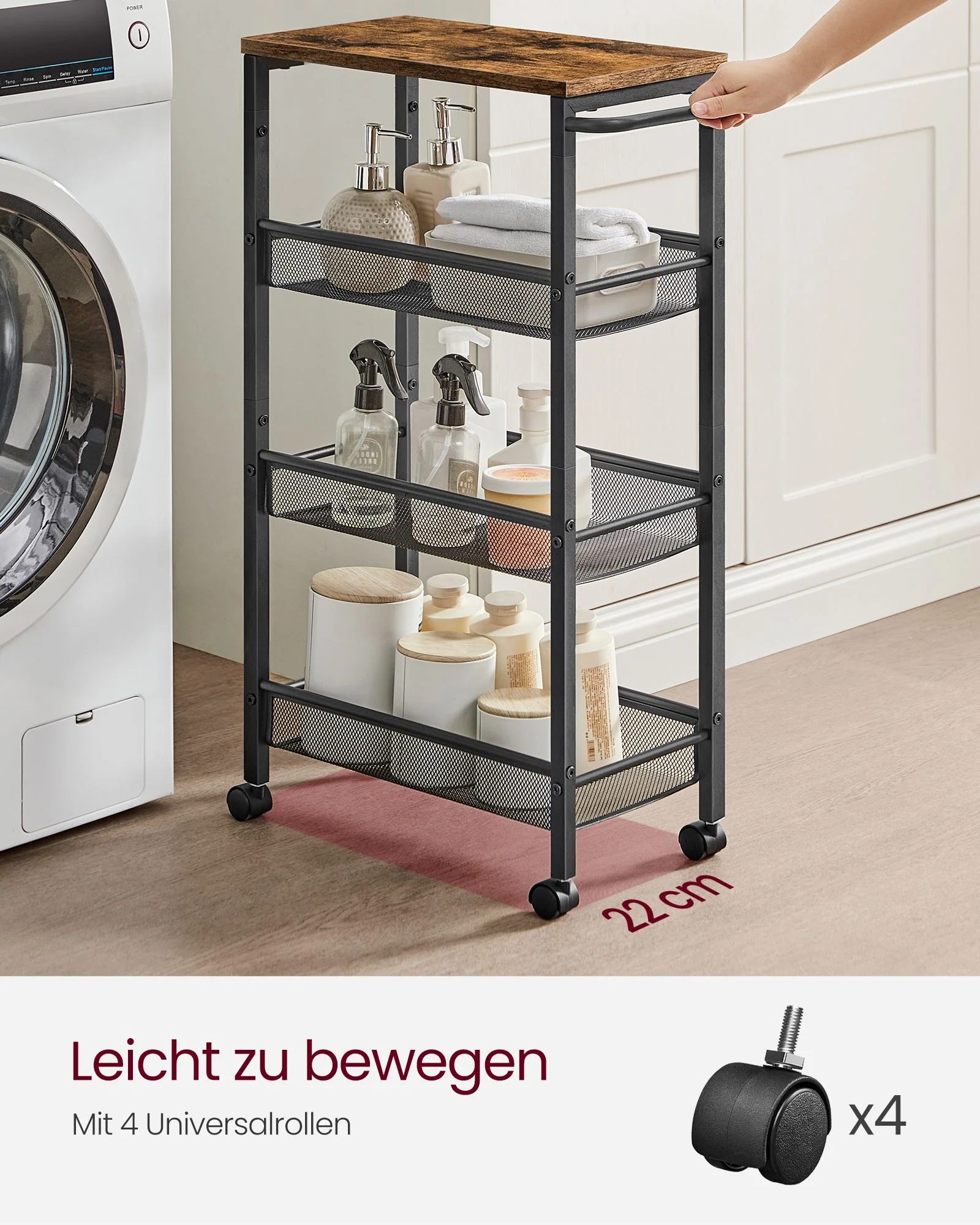 Serveerwagen – 4-Laags Rolwagen – Smalle Keukentrolley – Nisplank op Wielen - Image 3