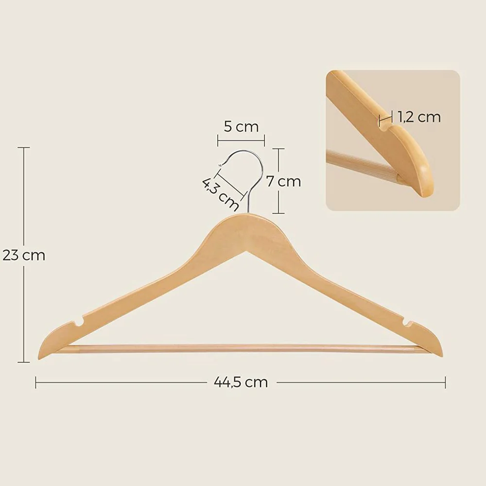 Set Luxe Houten Kledinghangers – Massief Esdoornhout – Met Antislip Broekstang en Schouderinkepingen – 360° Draaibare Haak - Image 4