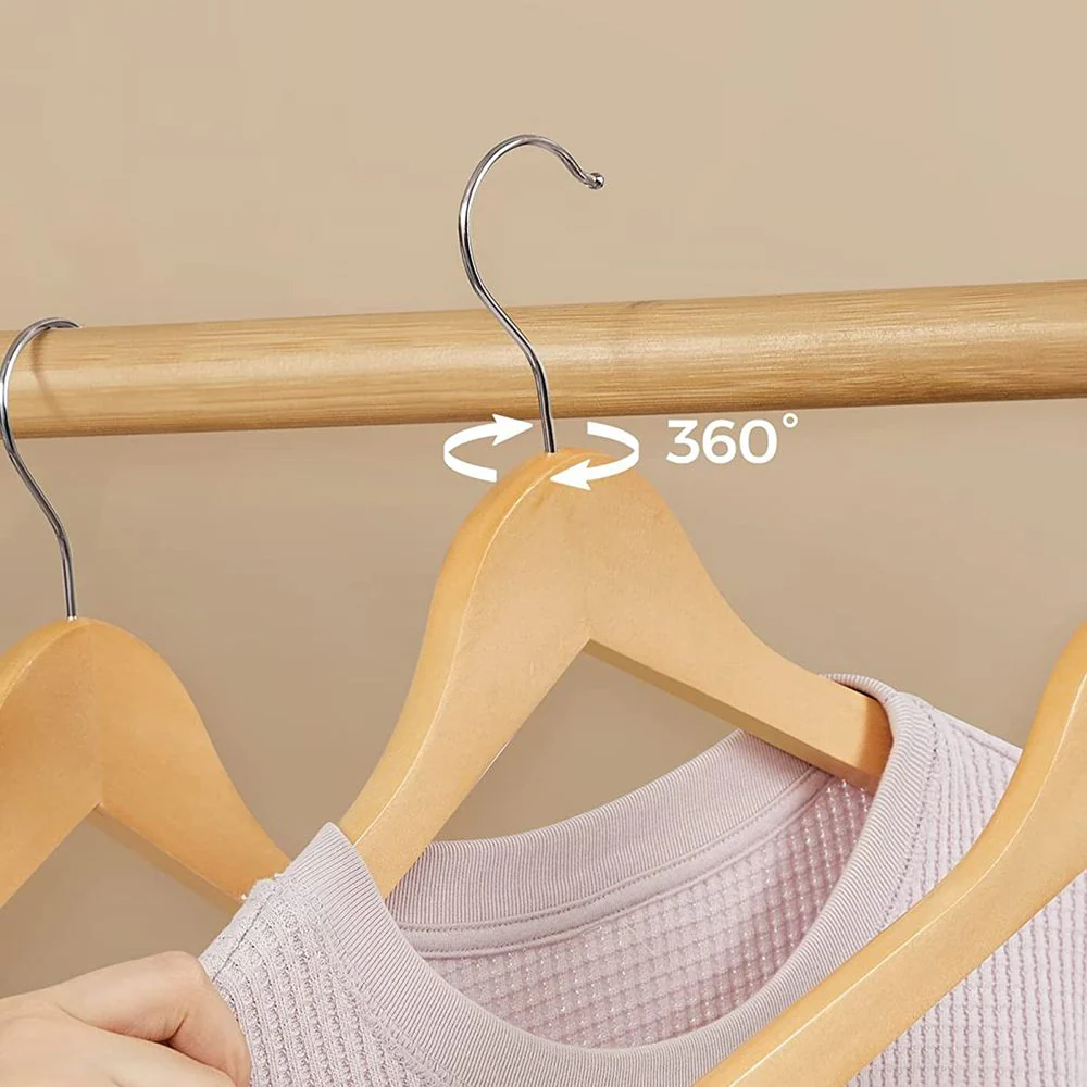 Set Luxe Houten Kledinghangers – Massief Esdoornhout – Met Antislip Broekstang en Schouderinkepingen – 360° Draaibare Haak - Image 6