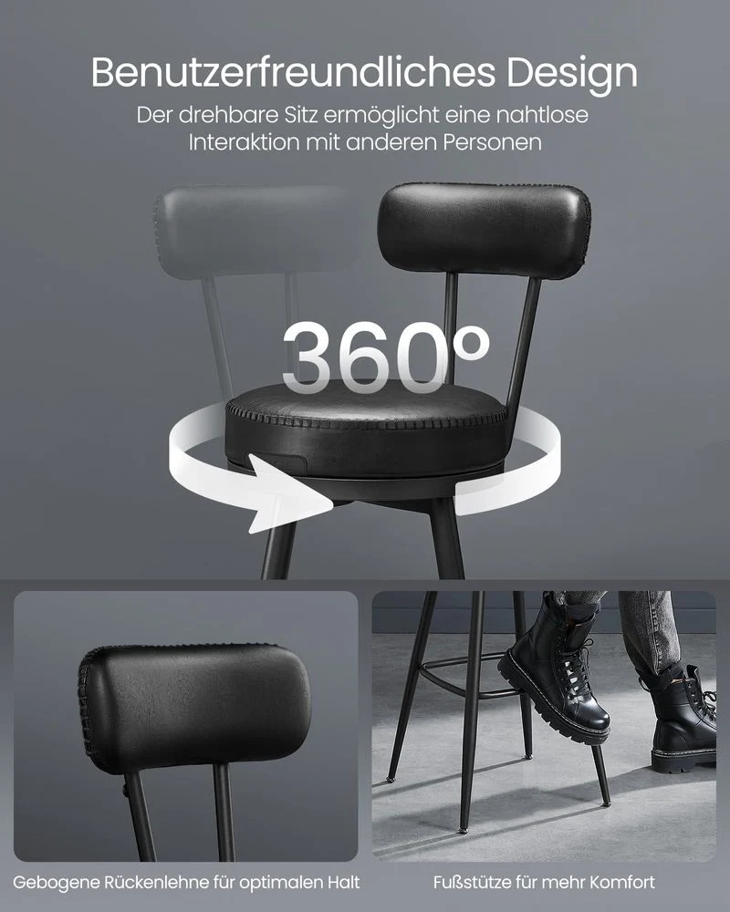 Set van 2 Barkrukken - 360° Draaibaar - Kunstleer - Industrieel Design - Image 10