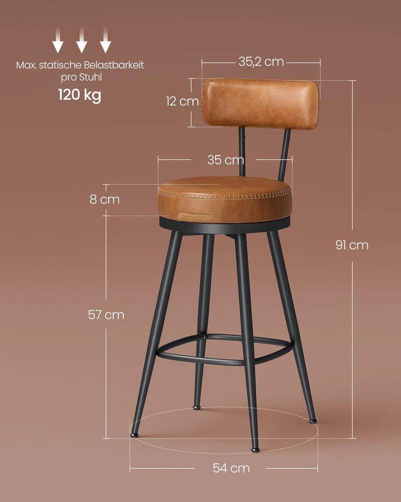 Set van 2 Barkrukken - 360° Draaibaar - Kunstleer - Industrieel Design - Image 12