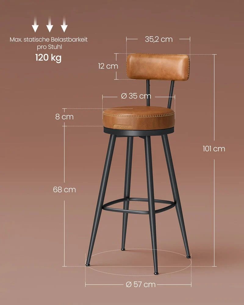 Set van 2 Barkrukken - 360° Draaibaar - Kunstleer - Industrieel Design - Image 13