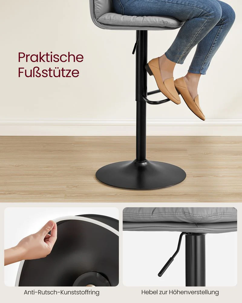 Set van 2 Barkrukken – Verstelbaar – 360° Draaibaar – Kunstleer met Rugleuning en Voetsteun - Image 10