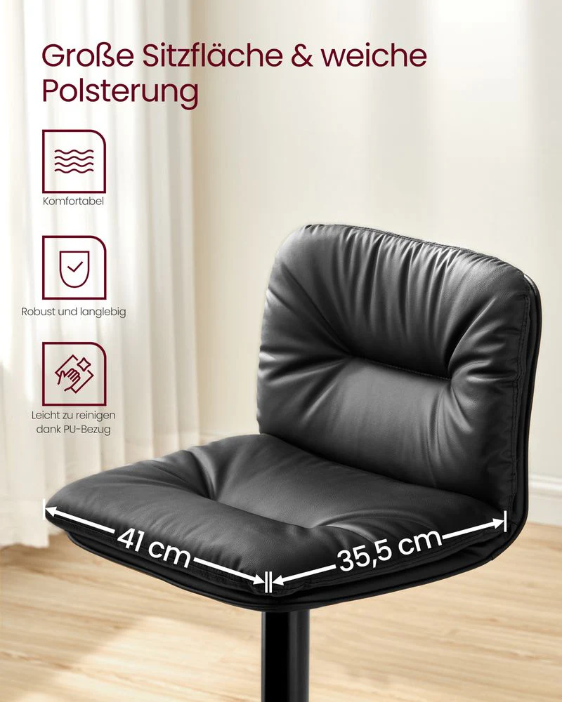 Set van 2 Barkrukken – Verstelbaar – 360° Draaibaar – Kunstleer met Rugleuning en Voetsteun - Image 5