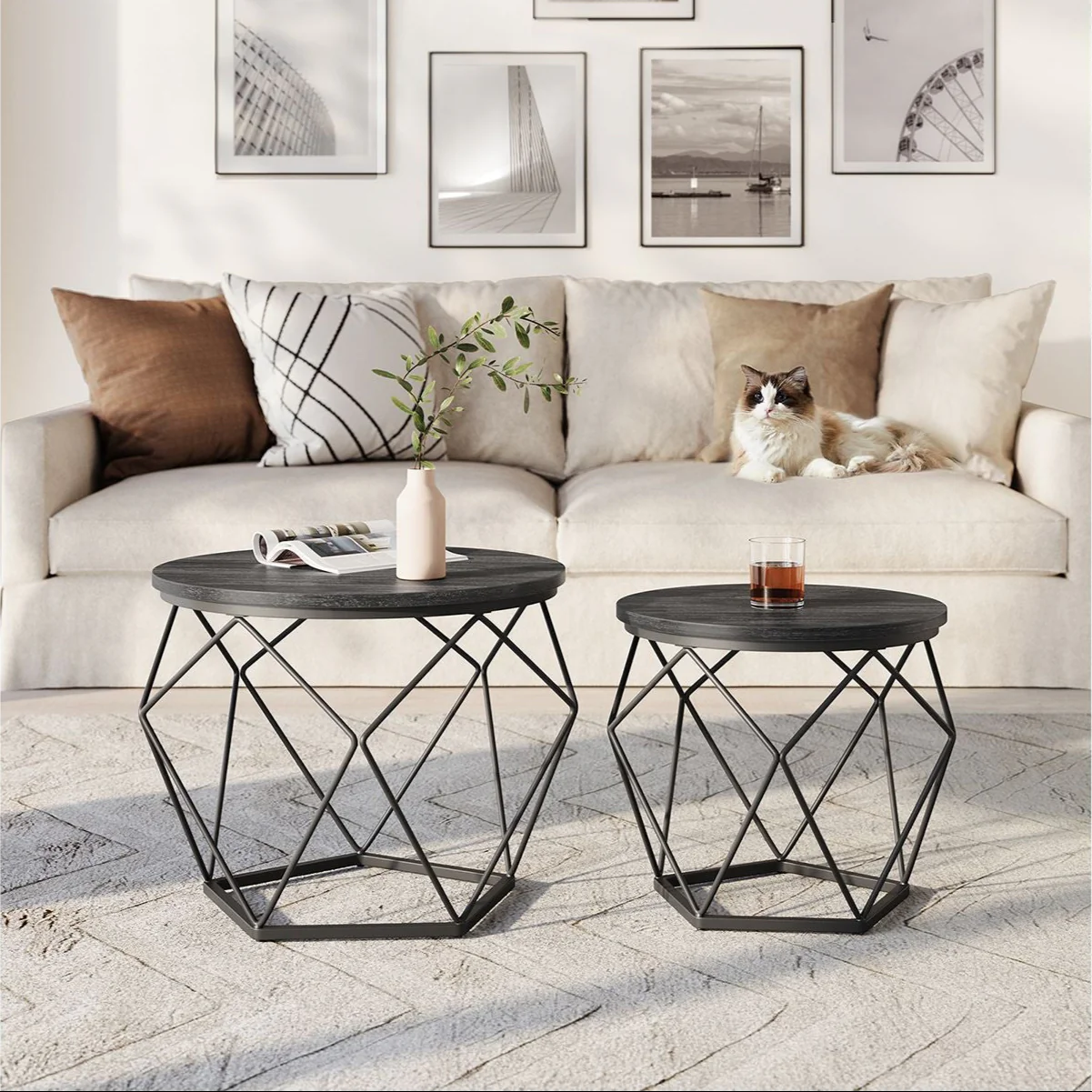 Set van 2 Ronde Bijzettafels – Modern Design – Zwart – Compact en Multifunctioneel - Image 3
