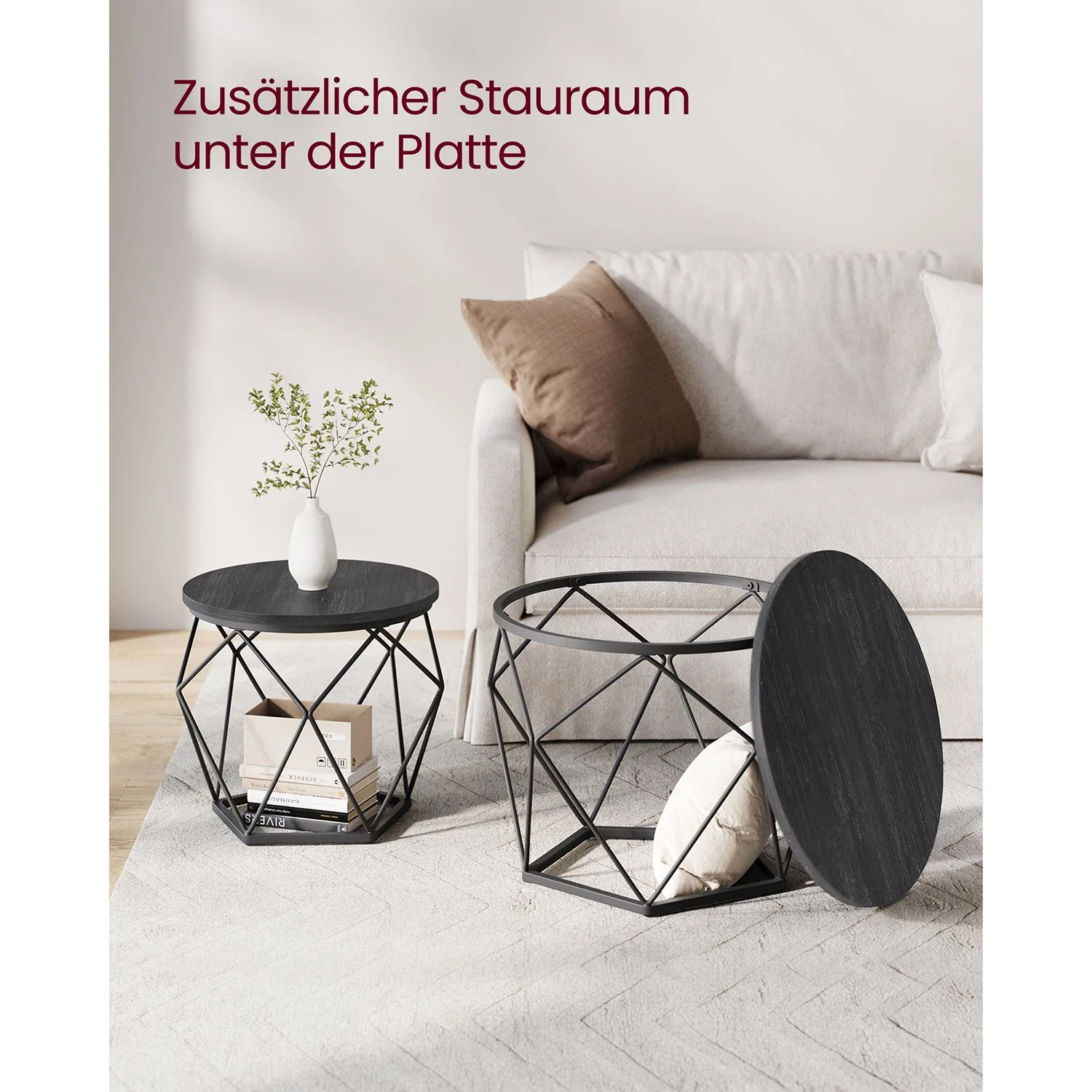 Set van 2 Ronde Bijzettafels – Modern Design – Zwart – Compact en Multifunctioneel - Image 5