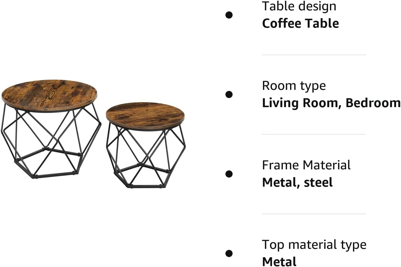 Set van 2 Salontafels – Industrieel Design – Rond – Metaal & Houtlook - Image 3