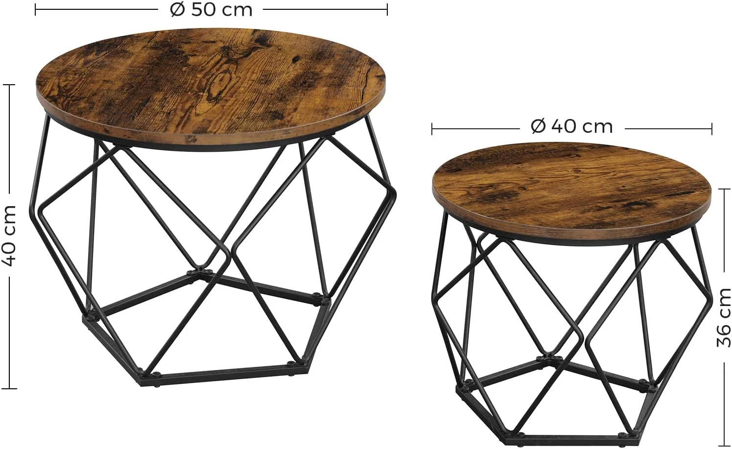 Set van 2 Salontafels – Industrieel Design – Rond – Metaal & Houtlook - Image 4