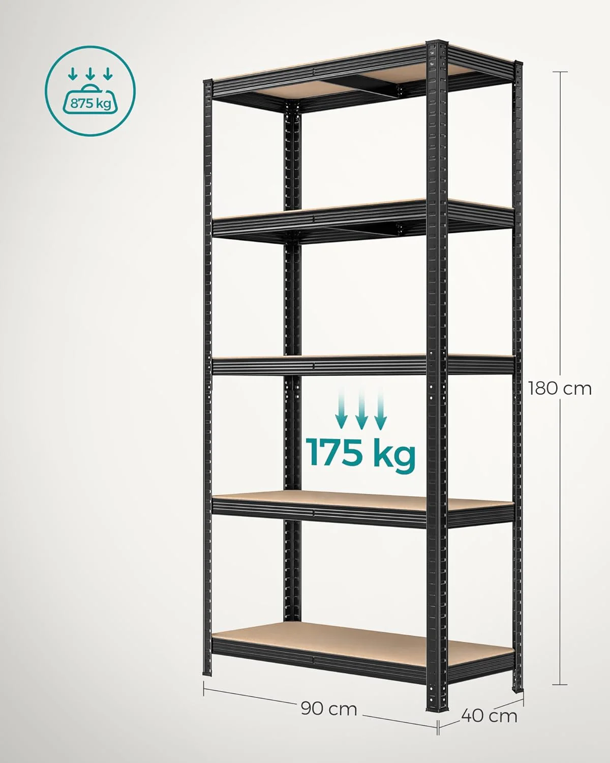 Set van 2 Stalen Opbergrekken – 5 Niveaus – 180 cm Hoog – 875 kg Draagvermogen per Rek – Verdeelbaar & In Hoogte Verstelbaar – Stellingkast - Image 3