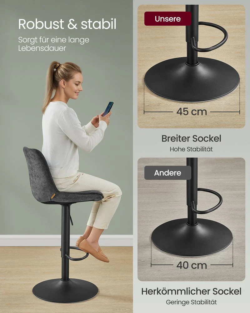 Set van 2 Verstelbare Barstoelen Met Rugleuning en Voetsteun - 360° Draaifunctie - Image 8