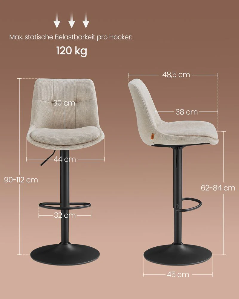 Set van 2 Verstelbare Barstoelen Met Rugleuning en Voetsteun - 360° Draaifunctie - Image 9