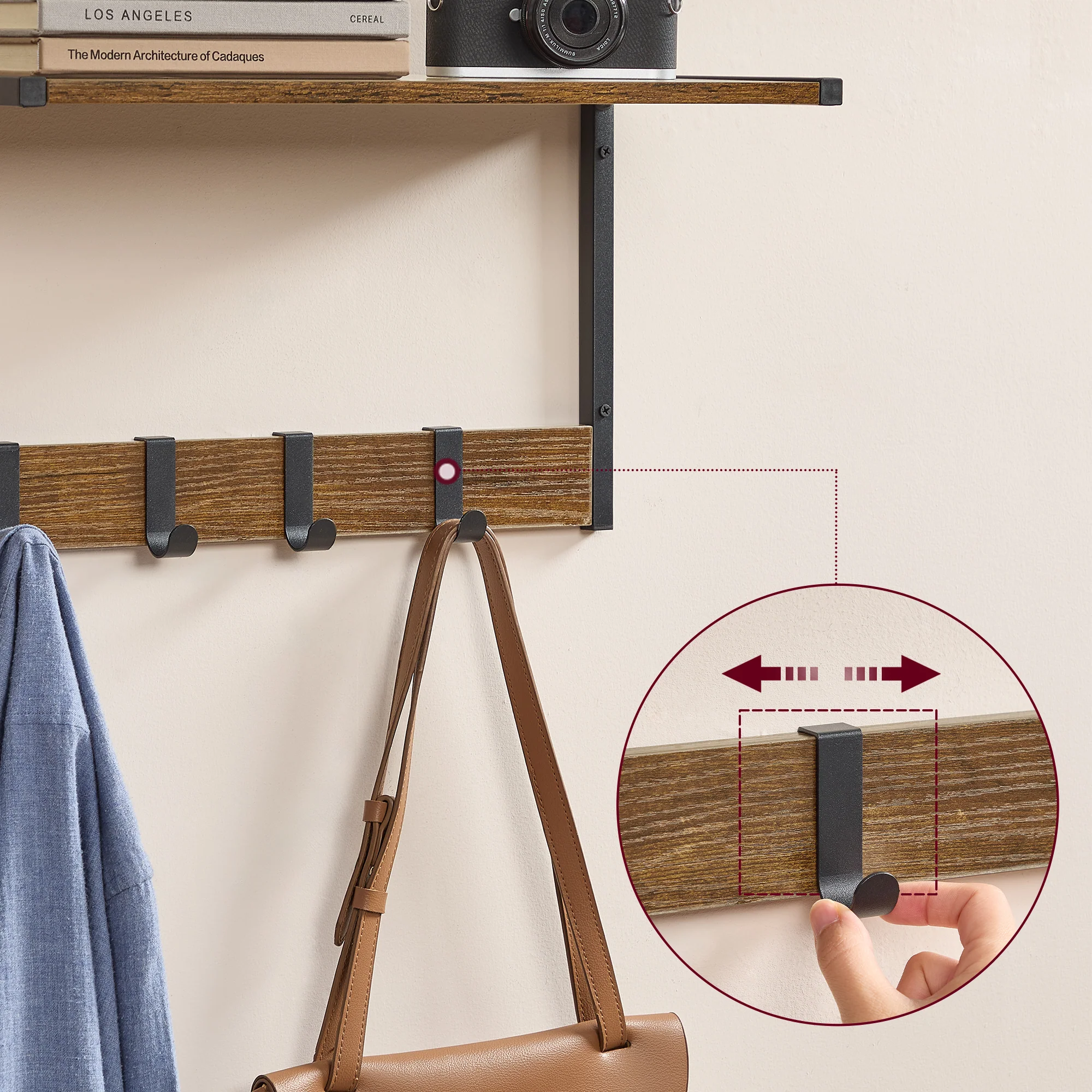 Set van 2 Wandplanken – Zwevende Planken – 24 cm diep – Met Haakjes – Voor Woonkamer, Keuken, Badkamer of Slaapkamer – Totale Draagvermogen 35 kg - Image 4