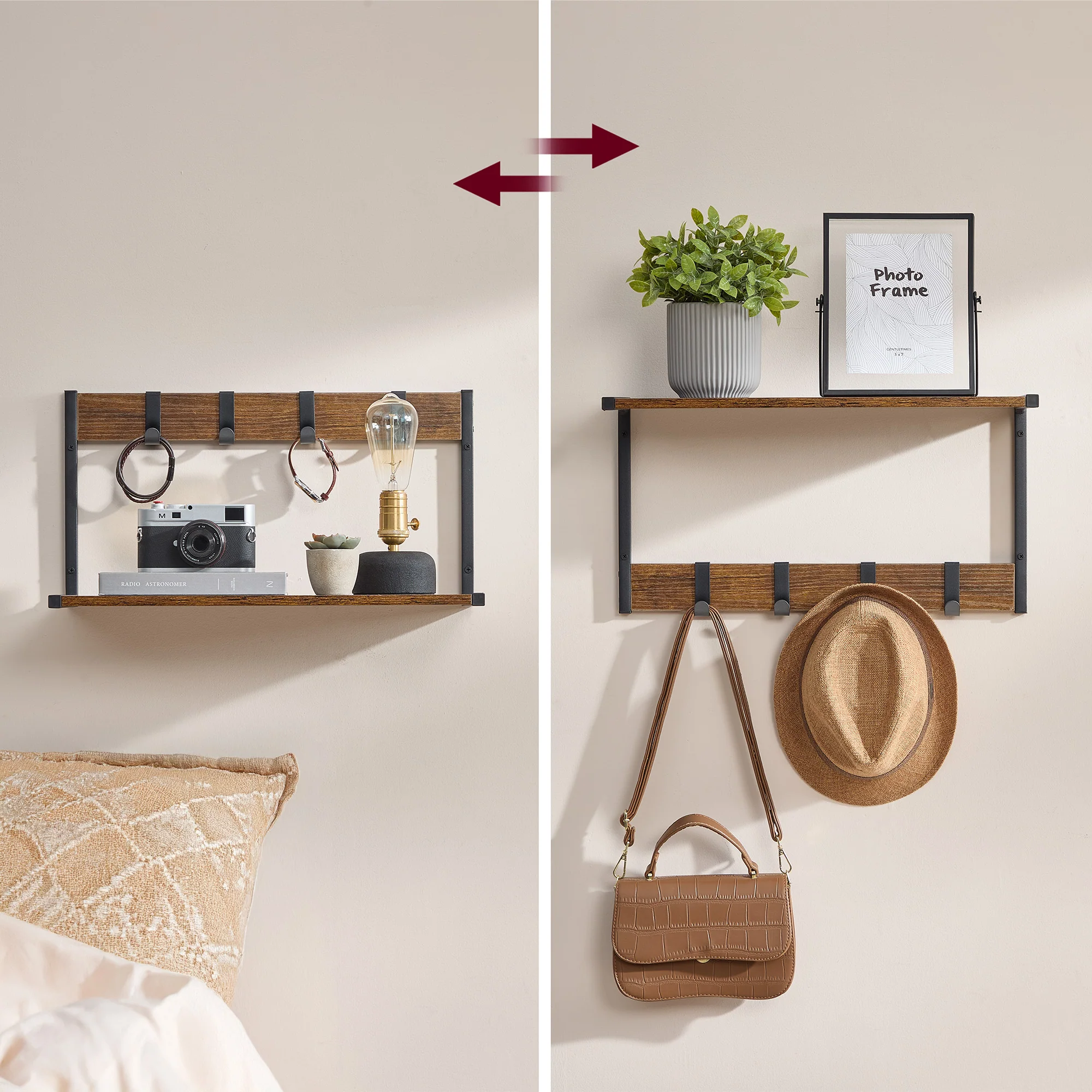 Set van 2 Wandplanken – Zwevende Planken – 24 cm diep – Met Haakjes – Voor Woonkamer, Keuken, Badkamer of Slaapkamer – Totale Draagvermogen 35 kg - Image 5