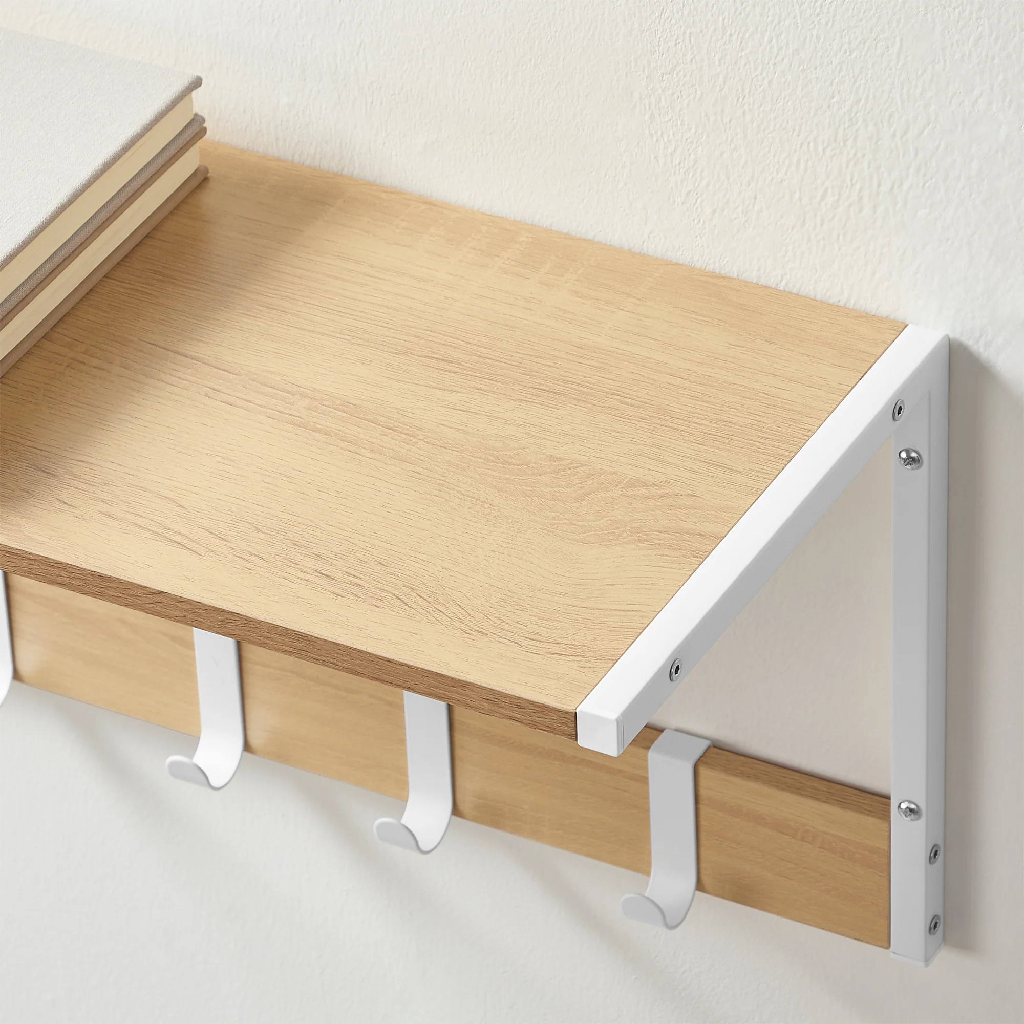Set van 2 Wandplanken – Zwevende Planken – 24 cm diep – Met Haakjes – Voor Woonkamer, Keuken, Badkamer of Slaapkamer – Totale Draagvermogen 35 kg - Image 6