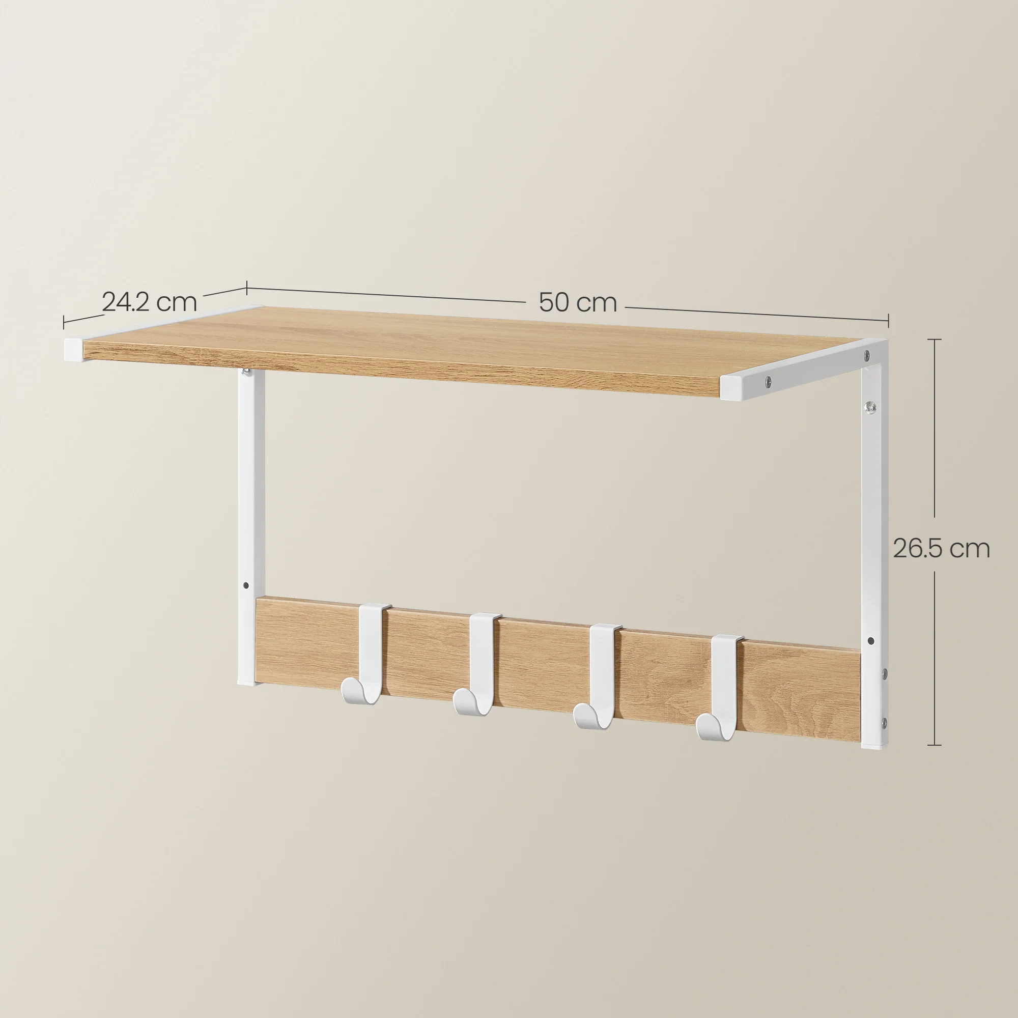 Set van 2 Wandplanken – Zwevende Planken – 24 cm diep – Met Haakjes – Voor Woonkamer, Keuken, Badkamer of Slaapkamer – Totale Draagvermogen 35 kg - Image 7