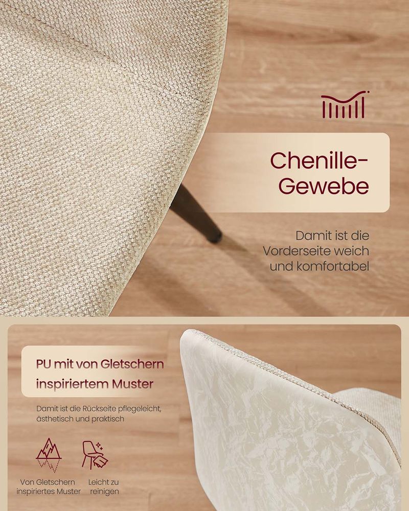 Set van 4 Eetkamerstoelen – Chenille & PU – Elegant en Comfortabel - Image 6
