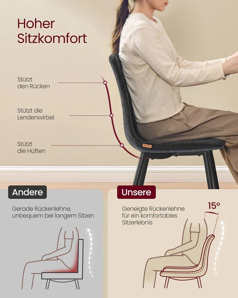 Set van 4 Eetkamerstoelen – Chenille & PU – Elegant en Comfortabel - Image 7
