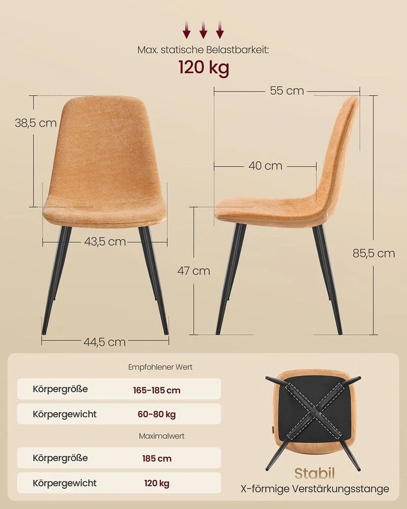 Set van 4 Eetkamerstoelen – Chenille & PU – Elegant en Comfortabel - Image 9