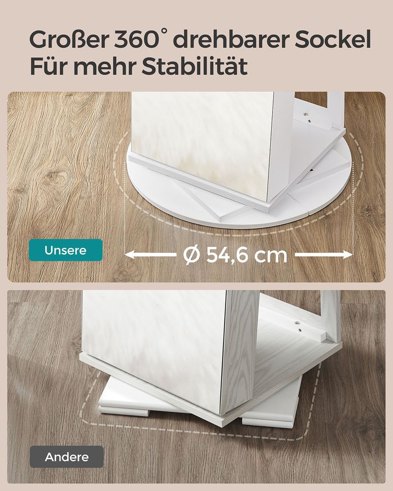 Sieradenkast Met Spiegel – Frameloze Full-Body Spiegel – 360° Draaibaar – Afsluitbaar – Met Ledverlichting En Opklapbare Make-Uptafel - Image 10