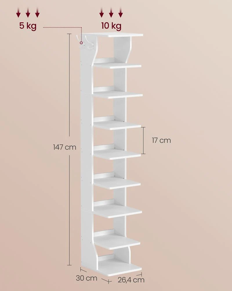 Smal Schoenenrek – 9 Lagen – Met Haken – Compact Ontwerp – 147 cm Hoog – Voor Hal Of Slaapkamer - Image 6