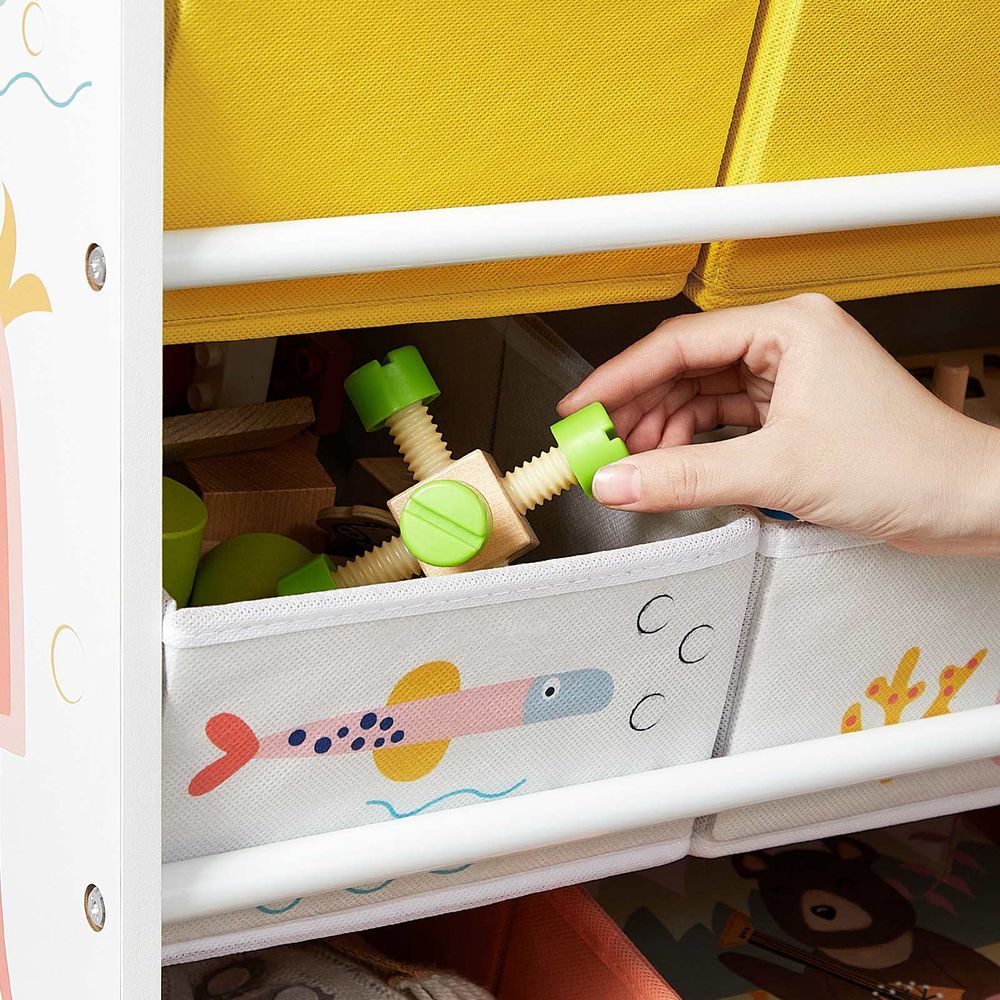 Speelgoedkast voor Kinderen – Met Zeedierenmotief – Inclusief 12 Stoffen Opbergvakken – 83 cm Breed – Met Anti-kantelbeveiliging - Image 5