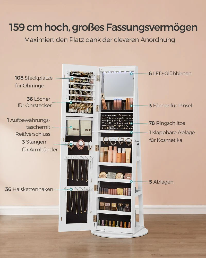 Spiegelkast met LED - Sieradenkast - Staande Spiegel met Opbergruimte - Image 5