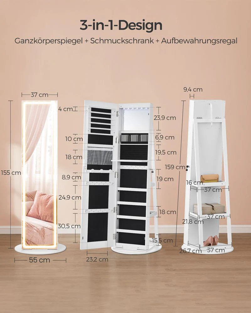 Spiegelkast met LED - Sieradenkast - Staande Spiegel met Opbergruimte - Image 7