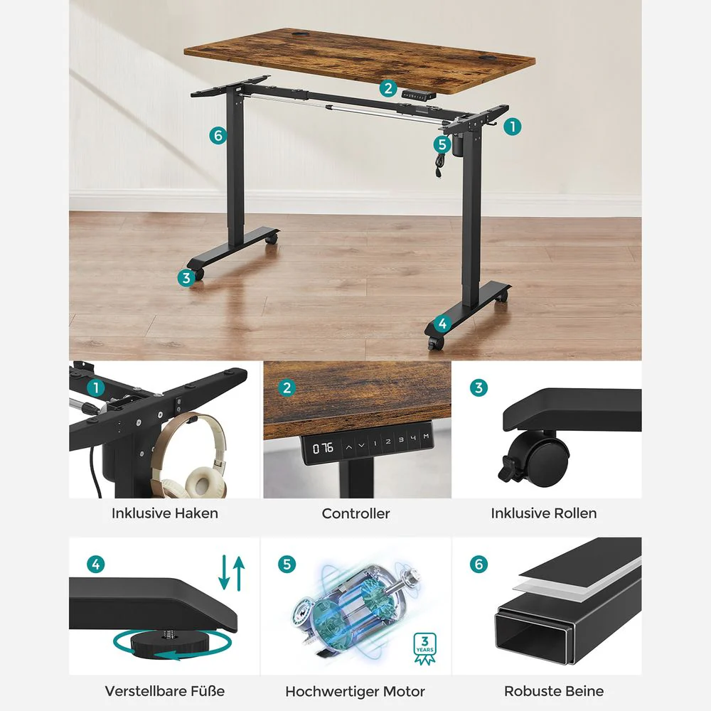 Elektrisch Verstelbaar Bureau - Sta Bureau - Met Wieltjes - Ergonomisch - Image 6