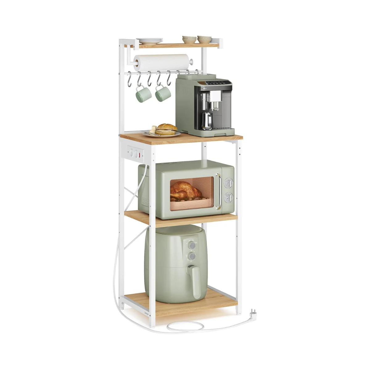 Staand Keukenrek met Stopcontact – Magnetronrek met Verstelbare Plank – 60 x 40 x 140 cm – Industrieel Design - Image 10