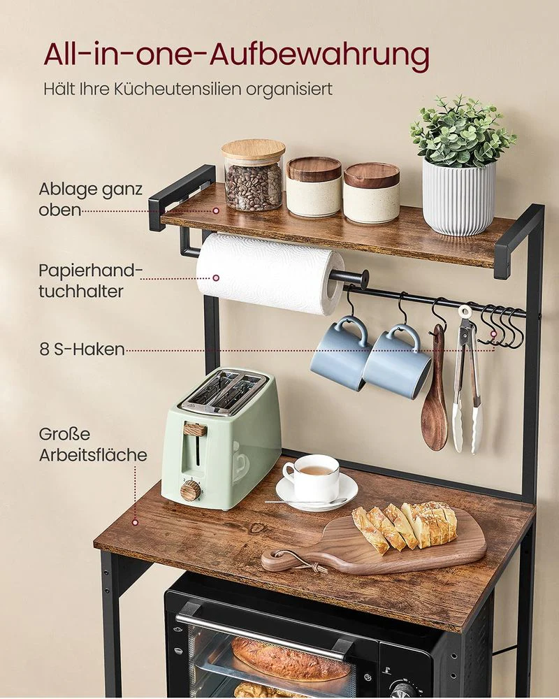 Staand Keukenrek met Stopcontact – Magnetronrek met Verstelbare Plank – 60 x 40 x 140 cm – Industrieel Design - Image 7