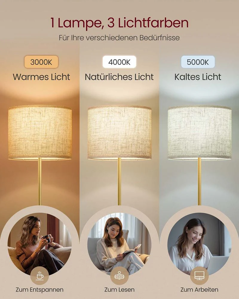 Staande Lamp met Stoffen Lampenkap – Verstelbare Hoogte – Inclusief LED-lamp – Goud-Zwart - Image 4