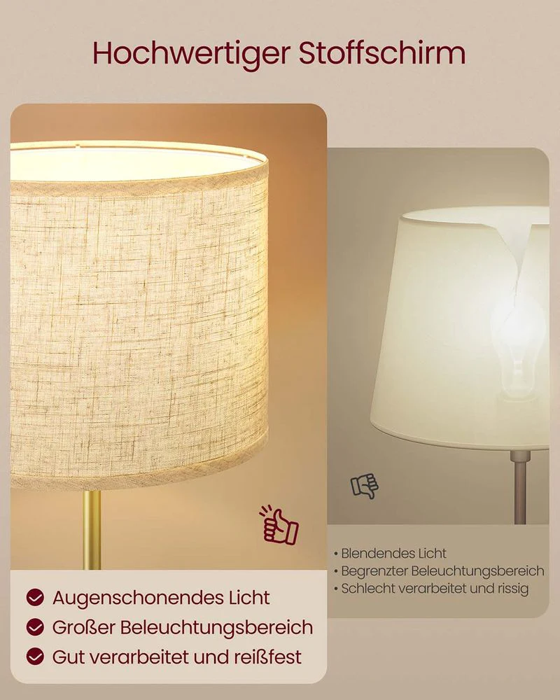 Staande Lamp met Stoffen Lampenkap – Verstelbare Hoogte – Inclusief LED-lamp – Goud-Zwart - Image 5