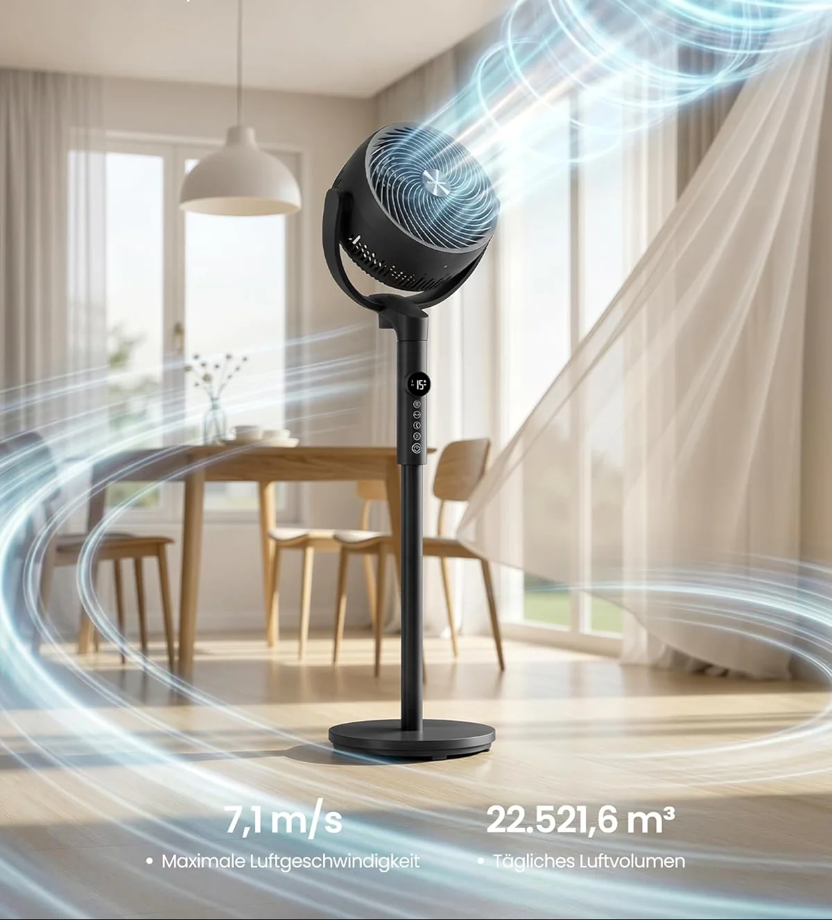 Staande Ventilator – Stil 20 dB – Met Afstandsbediening – 15 Snelheden – Timer - Image 3