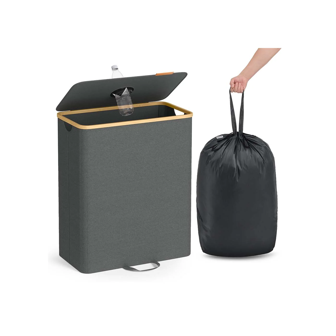 Statiegeldflescontainer – 95L of 135L – Opvouwbare Flessenverzamelaar met Deksel en Ingooi – Met Wasbare Binnenzak en Handgrepen - Image 4
