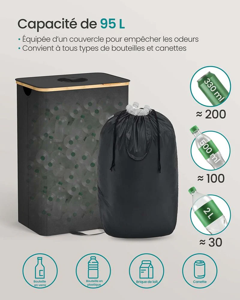 Statiegeldflescontainer – 95L of 135L – Opvouwbare Flessenverzamelaar met Deksel en Ingooi – Met Wasbare Binnenzak en Handgrepen - Image 6